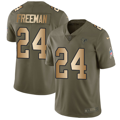 Nike Falcons #24 Devonta Freeman Olive/Gold Men's Stitched NFL Limited Salute To Service Jersey - Click Image to Close